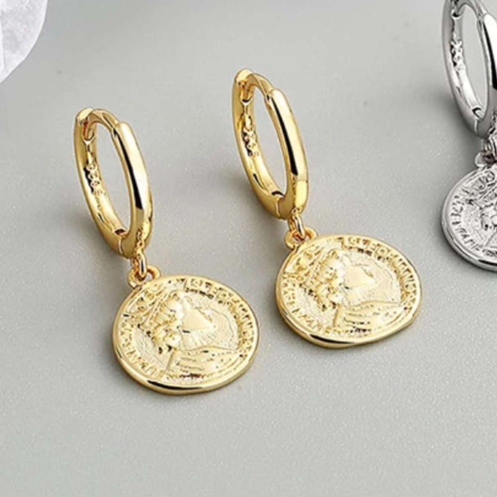 ⚡️Insta coin portrait gold plated earrings - Picture 1 of 4